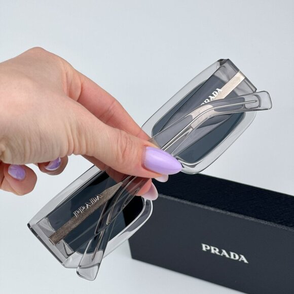 Prada PR06YS 12R09T Transparent Grey Dark Grey Rectangle Unisex - Picture 3 of 10